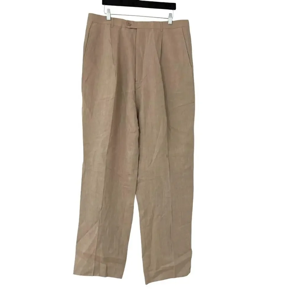 Inserch 100% Linen Mens Taupe Beige Pleated Dress Resort Pants NWT sz 38 x 35
